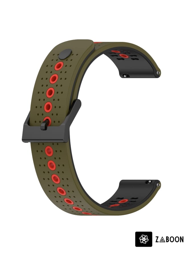 Zaboon Watch Band For Huawei Watch 3 Pro New 22mm Tricolor Breathable Silicone (Army Green+Red) - Image 2