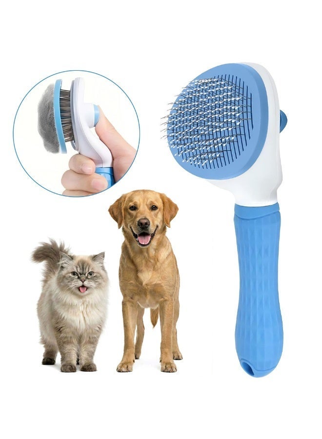 Cat Brush Cat Comb, Cat Grooming Brush, Cat Dog Grooming Brush, Self Cleaning Slicker Massage Brushes for Short and Long Haired Cats for Grooming and Shedding(Blue) - Image 1