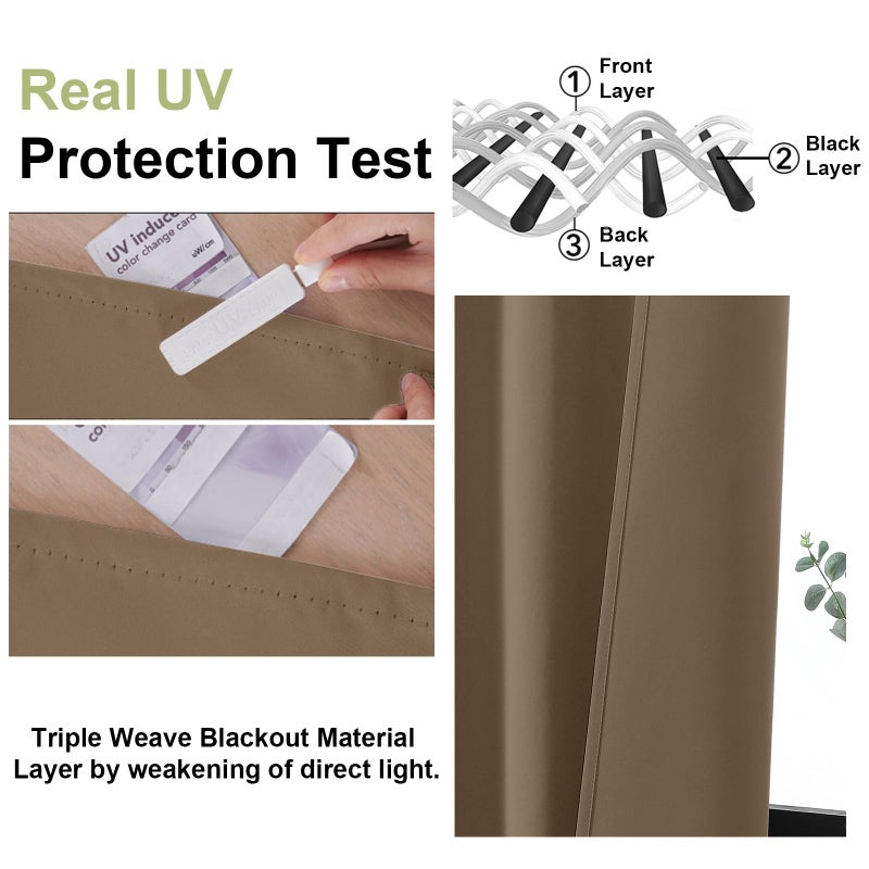 OWENIE Sally Brown Blackout Curtains for Bedroom 63 Inch Length 2 Panels Set, Solid Thermal Insulated Energy Saving Rod Pocket Window Treatment Drapes, W40 x L63 Inch, Brown - Image 5