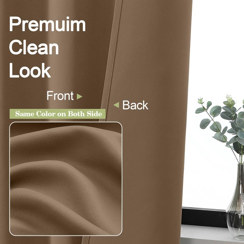 OWENIE Sally Brown Blackout Curtains for Bedroom 63 Inch Length 2 Panels Set, Solid Thermal Insulated Energy Saving Rod Pocket Window Treatment Drapes, W40 x L63 Inch, Brown - Image 3