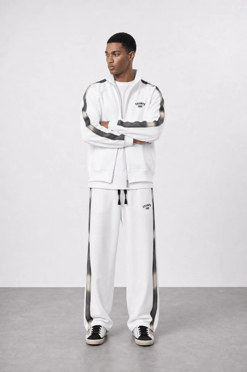 Respire Men's Champs Doubleface Tracksuit with Stripe Detail, Ecru