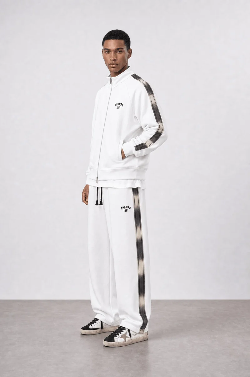 Respire Men's Champs Doubleface Tracksuit with Stripe Detail, Ecru