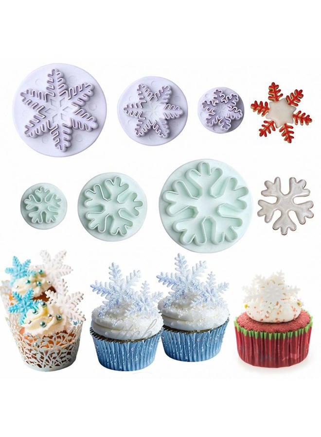 HiParty Hi-Party 6Pcs/Set Christmas Snowflake Fondant Cutter, Snowflake Plunger Fondant Embossing Mold Cookie Cutter Frozen Cake Toppers Decorations Kids Birthdays Cupcake Decorating Supplies - Image 1