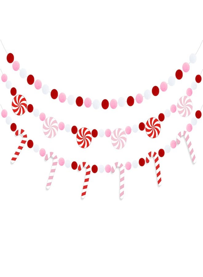 Doumeny 3Pcs Christmas Felt Ball Garland Candy Cane Felt Bunting Banner Candy Peppermint Pompom Bunting Garland Xmas Pink White Party Banner Winter Hanging Banner for Home Christmas Tree Wall Decor - Image 1