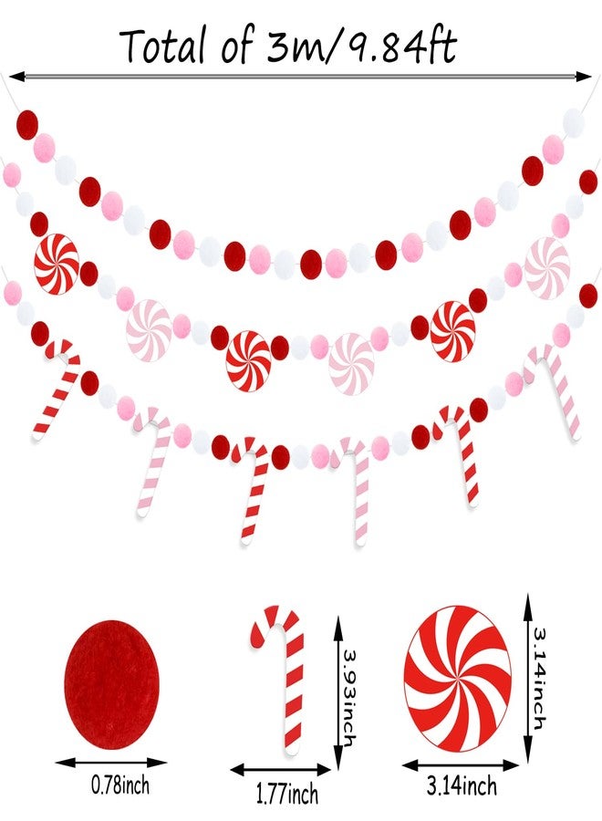 Doumeny 3Pcs Christmas Felt Ball Garland Candy Cane Felt Bunting Banner Candy Peppermint Pompom Bunting Garland Xmas Pink White Party Banner Winter Hanging Banner for Home Christmas Tree Wall Decor - Image 2