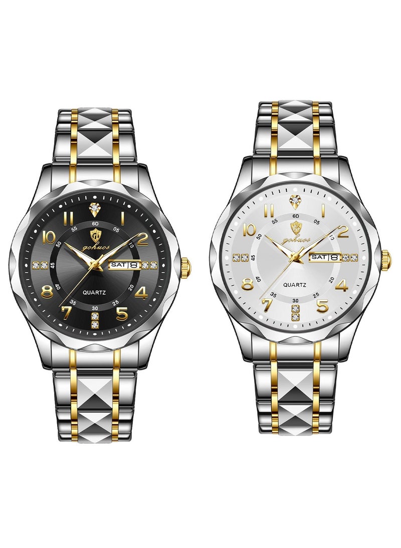 GOHUOS Man's Watches, Top Brand Luxury Waterproof Luminous Stainless Steel Band Quartz Analog Wrist Watch - 41mm - Father or Boyfriend Gift - Image 1