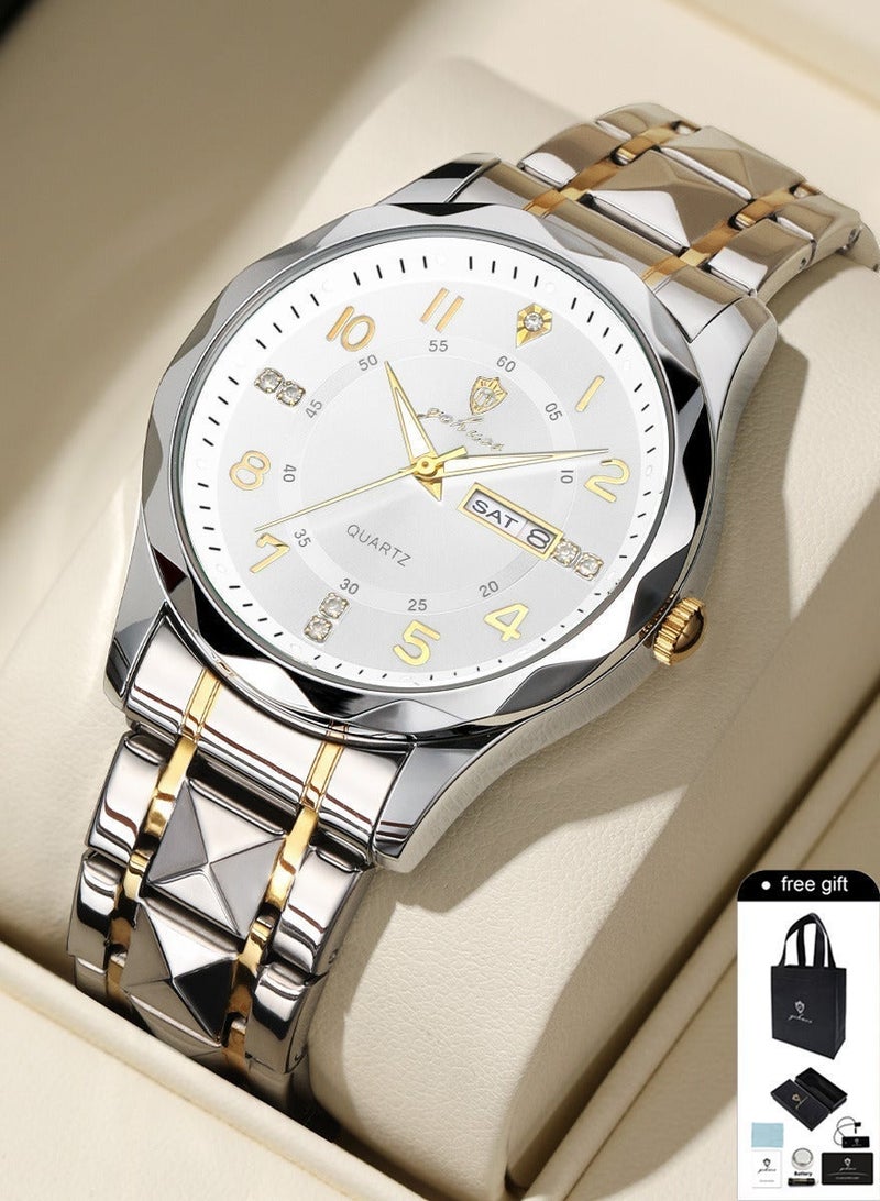 GOHUOS Man's Watches, Top Brand Luxury Waterproof Luminous Stainless Steel Band Quartz Analog Wrist Watch - 41mm - Father or Boyfriend Gift - Image 2