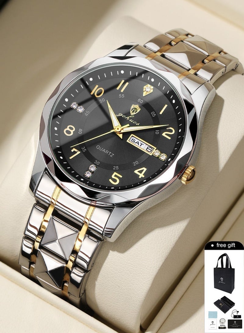 GOHUOS Man's Watches, Top Brand Luxury Waterproof Luminous Stainless Steel Band Quartz Analog Wrist Watch - 41mm - Father or Boyfriend Gift - Image 3