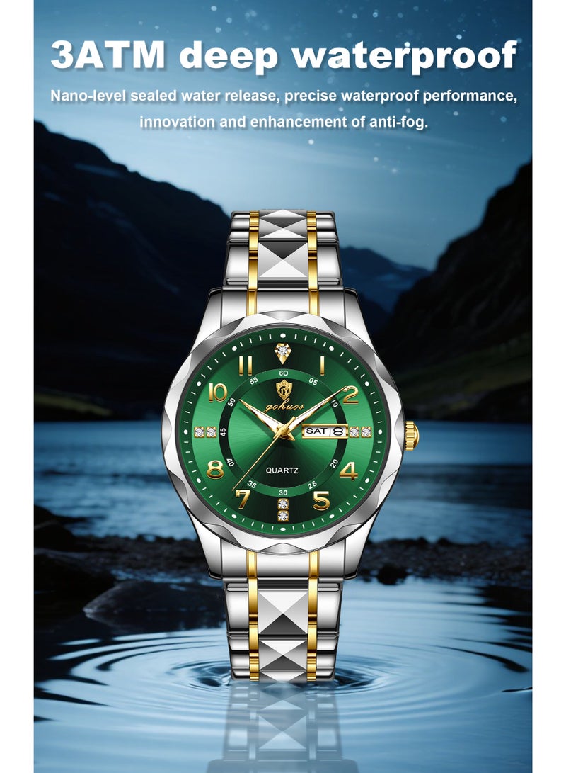 GOHUOS Man's Watches, Top Brand Luxury Waterproof Luminous Stainless Steel Band Quartz Analog Wrist Watch - 41mm - Father or Boyfriend Gift - Image 4