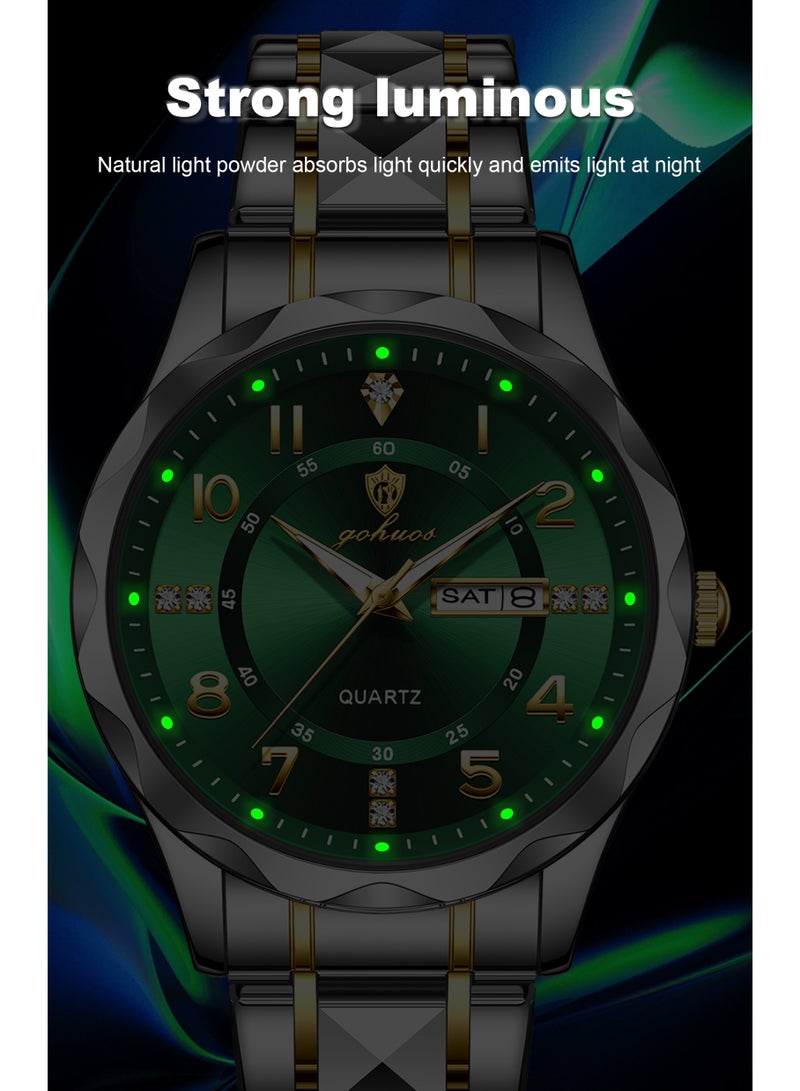 GOHUOS Man's Watches, Top Brand Luxury Waterproof Luminous Stainless Steel Band Quartz Analog Wrist Watch - 41mm - Father or Boyfriend Gift - Image 5