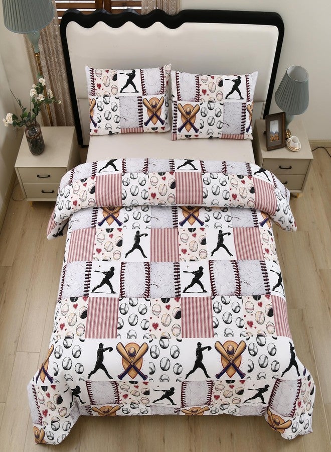 SDIII Vintage Baseball Comforter Twin with 2 Pillowcases Soft Microfiber Lightweight Sports Bedding Comforter Sets for Boys Girls and Baseball Lovers - Image 2