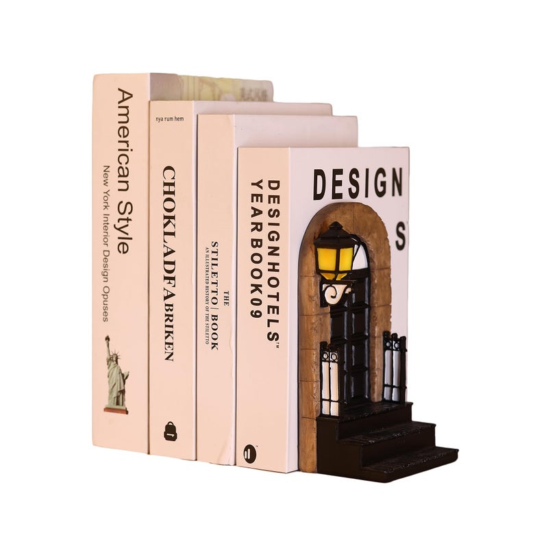suruim 1 Pcs Unique Book End with Lighted Lantern, Vintage Decorative Book Ends for Shelves, Funky Book Holder, Rustic Book Stopper for Home, Office, and LOTR Bookshelf Decor (A) - Image 1