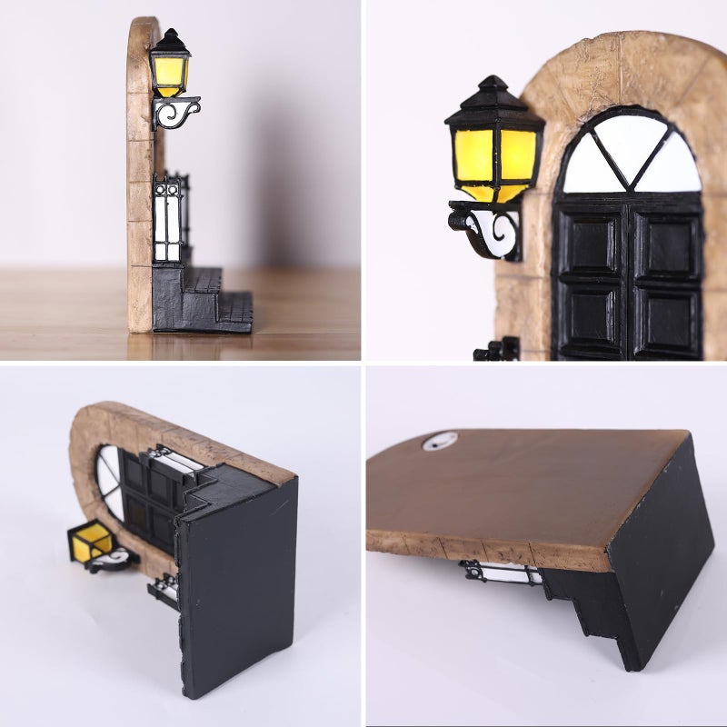 suruim 1 Pcs Unique Book End with Lighted Lantern, Vintage Decorative Book Ends for Shelves, Funky Book Holder, Rustic Book Stopper for Home, Office, and LOTR Bookshelf Decor (A) - Image 3