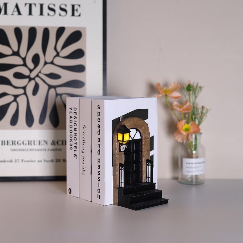 suruim 1 Pcs Unique Book End with Lighted Lantern, Vintage Decorative Book Ends for Shelves, Funky Book Holder, Rustic Book Stopper for Home, Office, and LOTR Bookshelf Decor (A) - Image 5