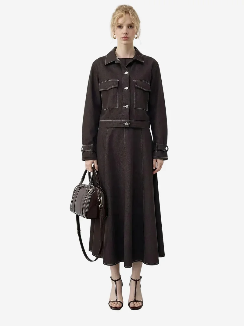 بيانكو لوتشي LUCCI Denim Jacket and Wide-Leg Pants Set