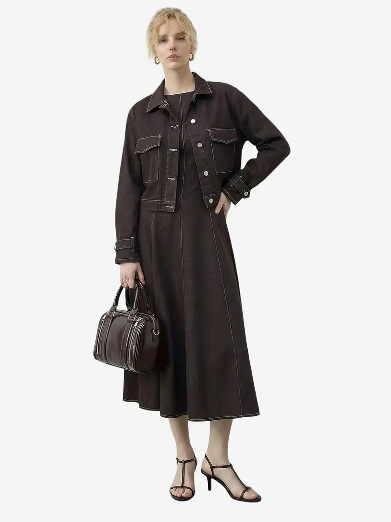 بيانكو لوتشي LUCCI Denim Jacket and Wide-Leg Pants Set