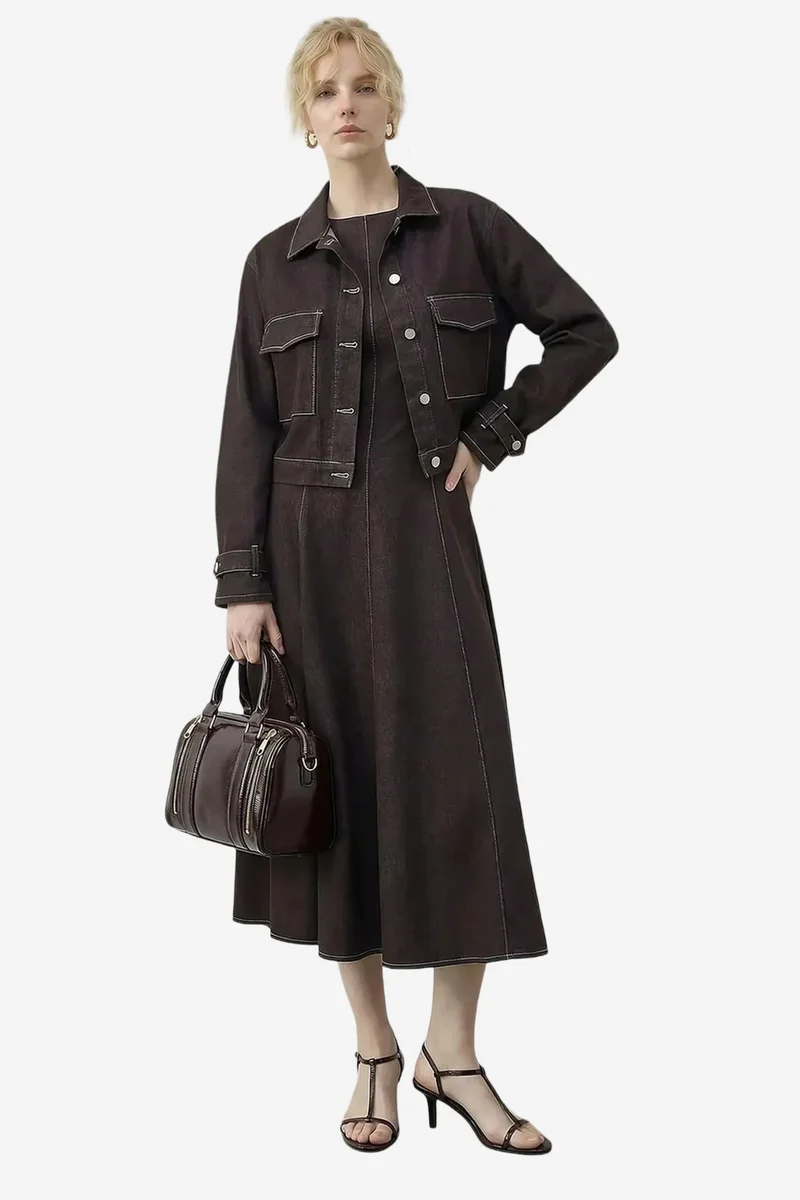 بيانكو لوتشي LUCCI Denim Jacket and Wide-Leg Pants Set