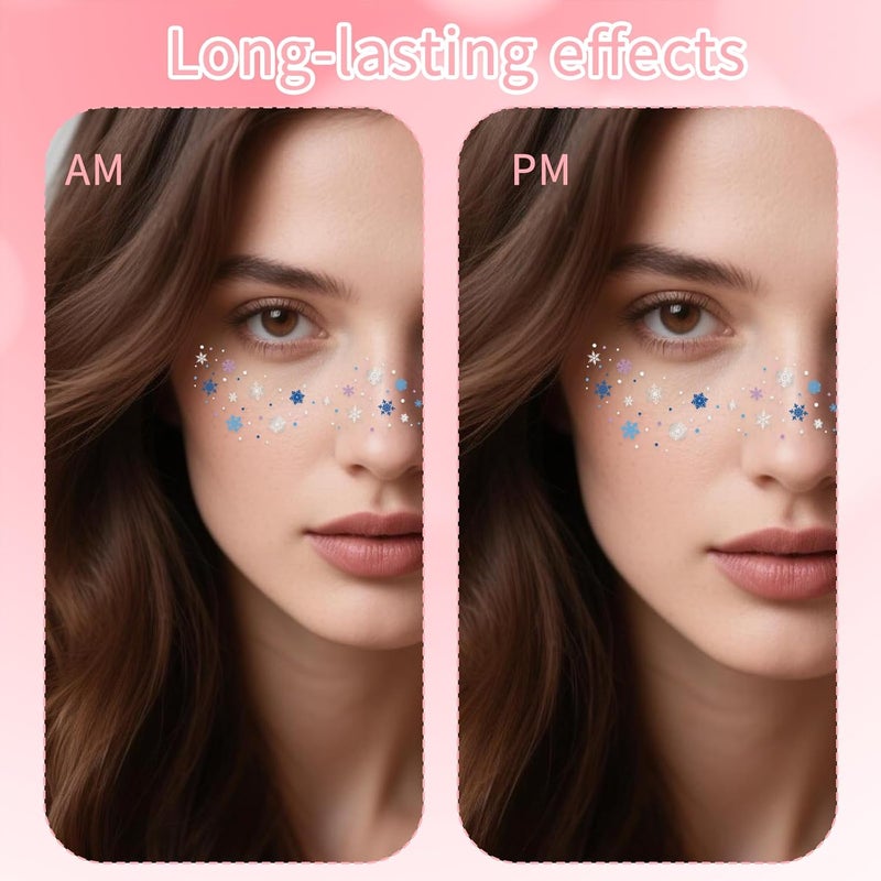 Sinbana Polished safe edge Pack of 6 Halloween Face Summersprout Stickers, Waterproof Temporary Face Arm Tattoos Children and Adults Scary Makeup Accessories for Halloween Party (Snowflake Design) In-house warehouse packing - Image 4