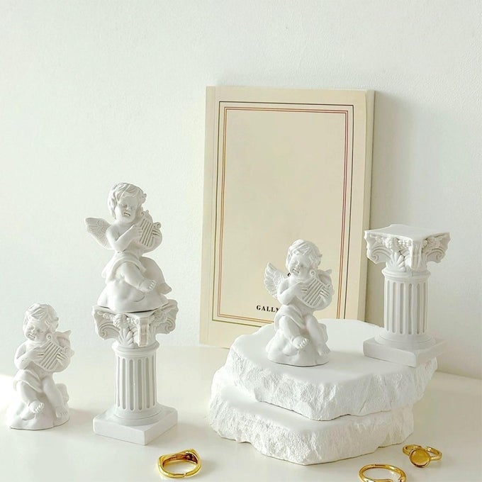 4PCS 27 CHERUB DECOR 2PCS ROMAN DECORATIVE COLUMNS PROPS SHOOTINGLITTLE ANGEL STATUES FOR HOME DECOR ADORABLE MUSIC SMALL ANGEL FIGURINES