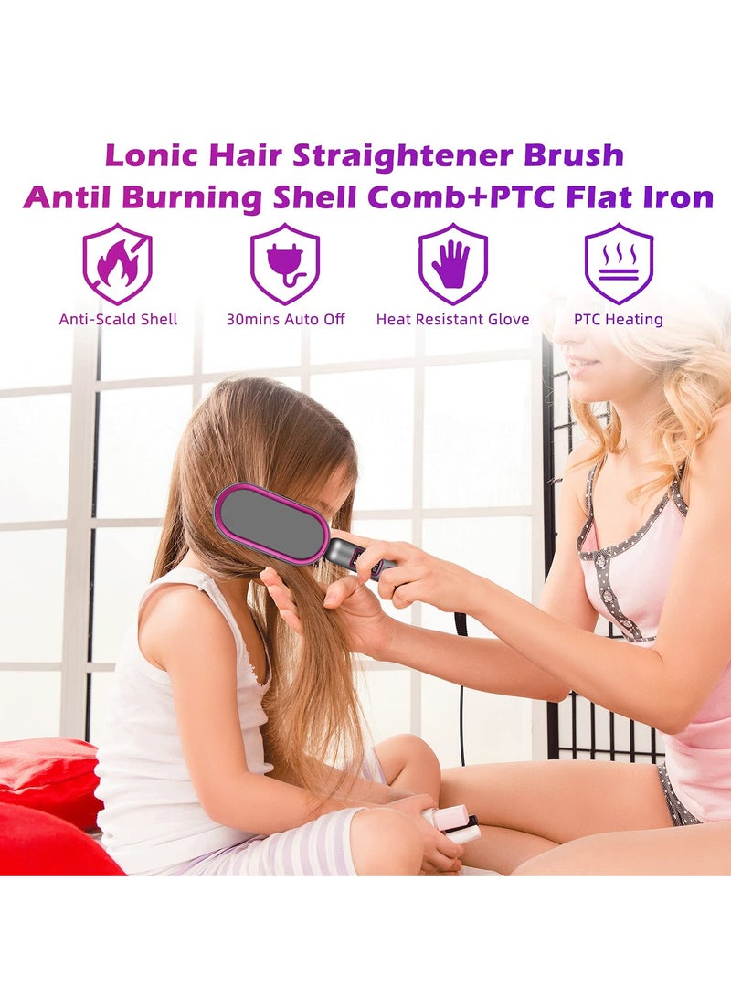 SYOSI Hair Straightener Brush, Salon Styler Hair Dryer and Volumizer Ceramic Heating Ionic Hair Straightener Comb 13 Heat Setting & LED Screen & Anti-Scald & Auto-Off for Home Travel Salon - Image 2
