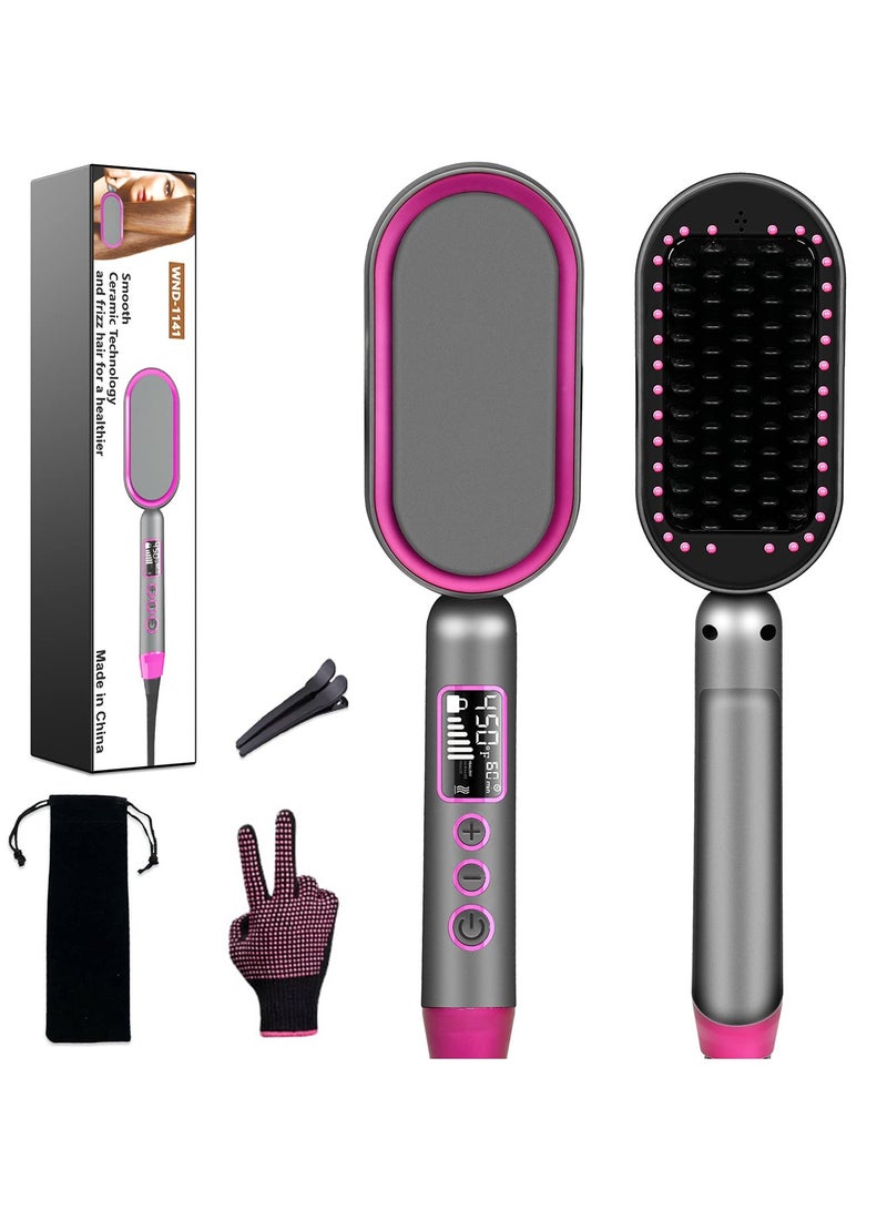 SYOSI Hair Straightener Brush, Salon Styler Hair Dryer and Volumizer Ceramic Heating Ionic Hair Straightener Comb 13 Heat Setting & LED Screen & Anti-Scald & Auto-Off for Home Travel Salon - Image 1