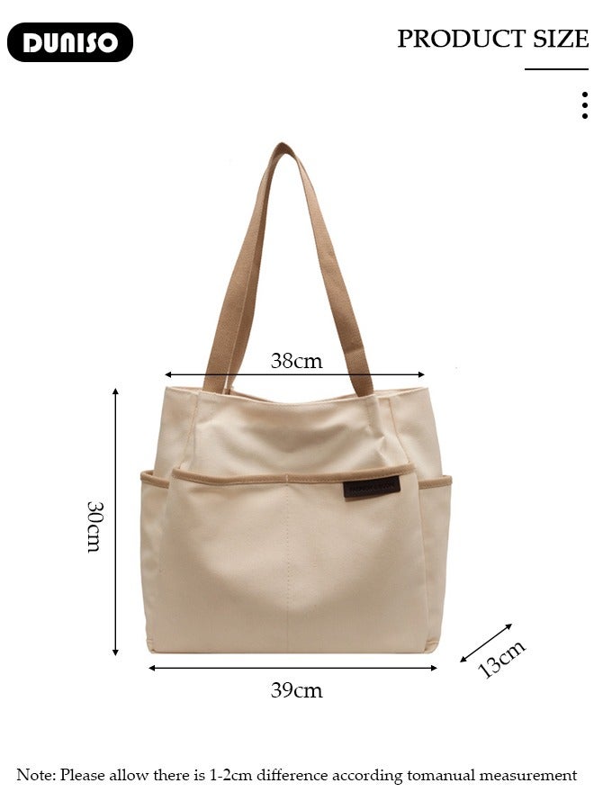 DUNISO Women's Shoulder Tote Bag Canvas Handbag For Women Large Capacity Bucket Bag Fashionable Travel Messenger Shoulder Bag For Ladies Girls College Students - Image 4