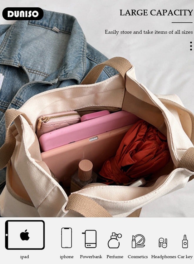 DUNISO Women's Shoulder Tote Bag Canvas Handbag For Women Large Capacity Bucket Bag Fashionable Travel Messenger Shoulder Bag For Ladies Girls College Students - Image 5