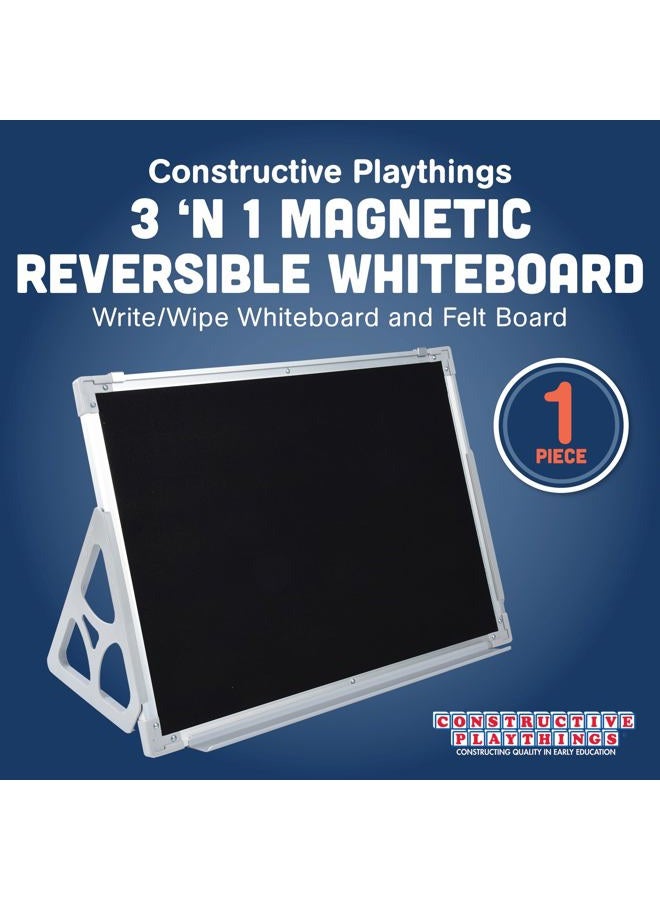 Constructive Playthings 3 'N 1 Magnetic Write and Wipe Reversible Flannel Board With Stand - Image 2