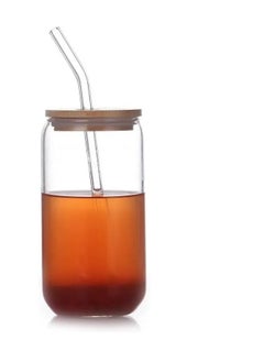 Glass Drinking Jar with Airtight Bamboo Lid and Glass Straw for Ice Soda, Juice, Milk - (380 ml)