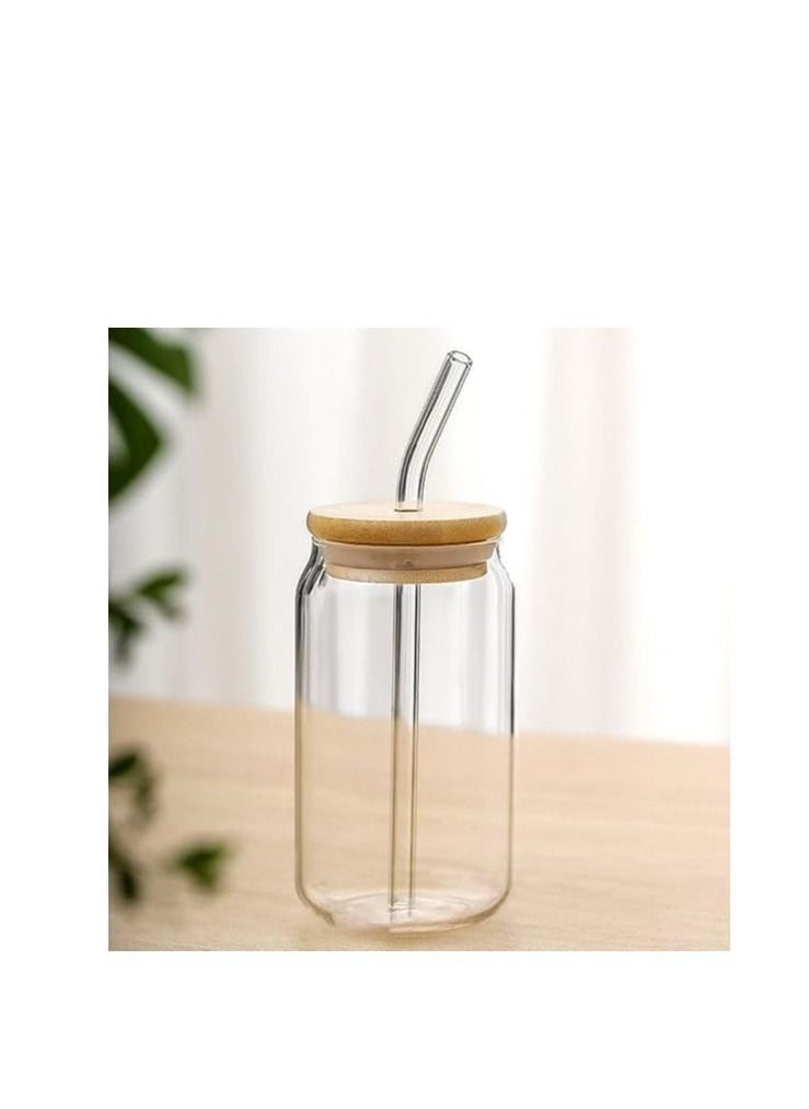 Generic - Glass Drinking Jar with Airtight Bamboo Lid and Glass Straw for Ice Soda, Juice, Milk - (380 ml) - Image 1