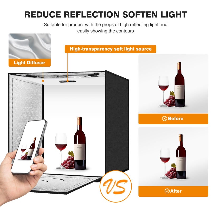 ZKEEZM Light Box Photography 20"x20" with 80LED Lights and 4 Color Backdrops Photo Box with Lights, Foldable Light Box with Adjustable Brightness, 6000-6500K Dimmable Portable Picture Box Shooting - Image 5