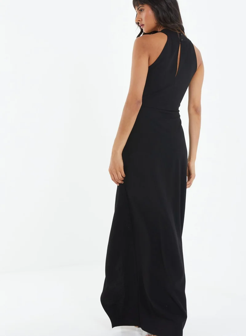 QUIZ Halter Neck Cut Out Front Slit Dress