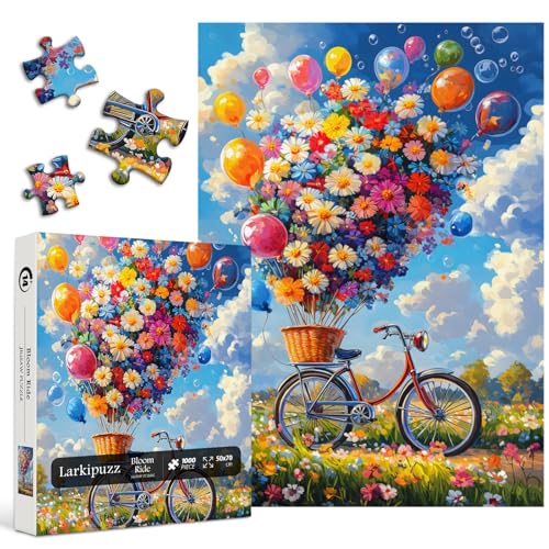 Larkipuzz Flower Puzzles for Adults 1000 Pieces Larkipuzz Colorful Wildflower Garden Puzzle Bike Balloon Difficult Impossible Bloom Ride Theme as Home Art - Image 1