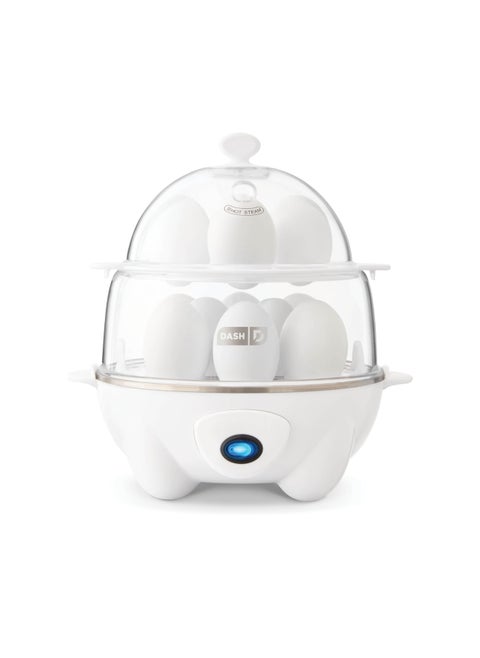 DASH Deluxe Rapid Egg Cooker for Hard Boiled Poached Scrambled Eggs Omelets Steamed Vegetables Dumplings  More 12 capacity with Auto Shut Off Feature  White
