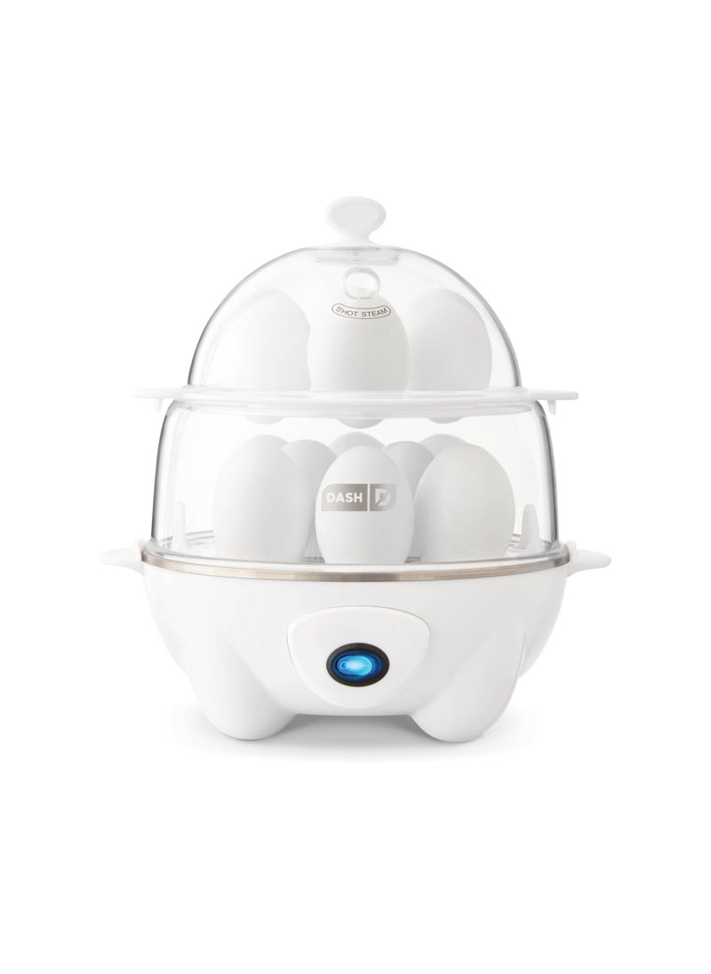 Dash DASH Deluxe Rapid Egg Cooker for Hard Boiled Poached Scrambled Eggs Omelets Steamed Vegetables Dumplings  More 12 capacity with Auto Shut Off Feature  White 