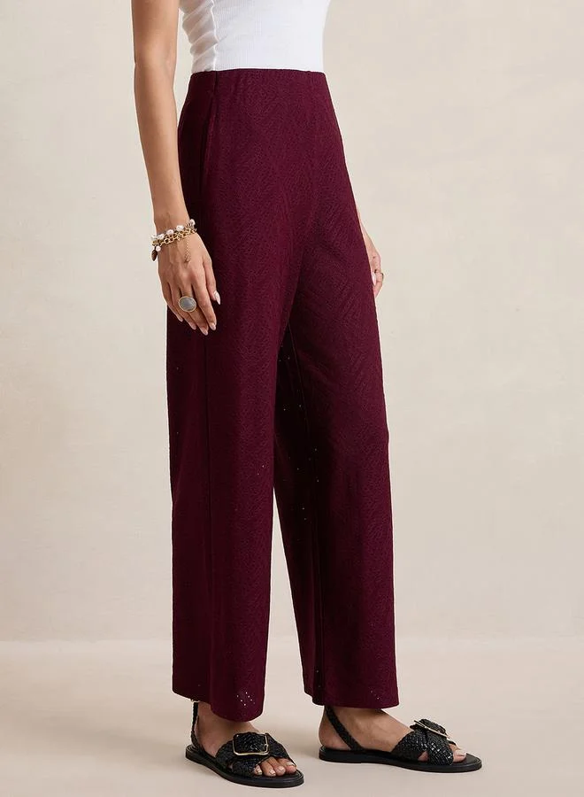 فيميلا Knitted Schiffli Straight Leg Pants by Styli