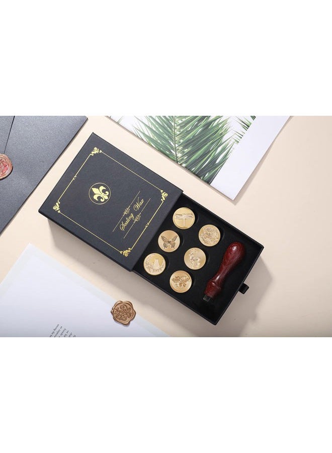 KKSUBCA Wax Seal Stamp Hot Stamping Gift Box Set, 6 Pcs Sealing Wax Stamps Copper Seals 1 Wooden Hilt, Wax Stamp Kit for Cards Envelopes, Gift Packagin (Animal Insect Series) - Image 3