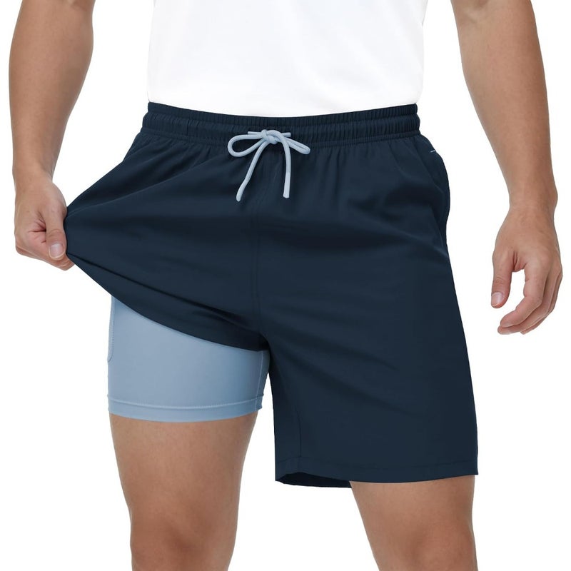 Zoofly Mens Swim Trunks 2 in 1 Swim Shorts Quick Dry Board Shorts with Zipper Pockets and Compression Liner - Image 1