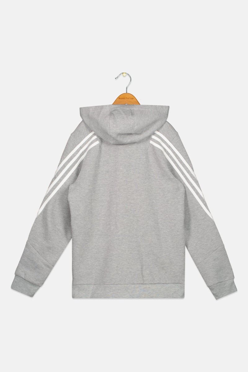 Adidas Kids Boy Long Sleeve Full Zipper Training Hoodies, Grey - Image 2