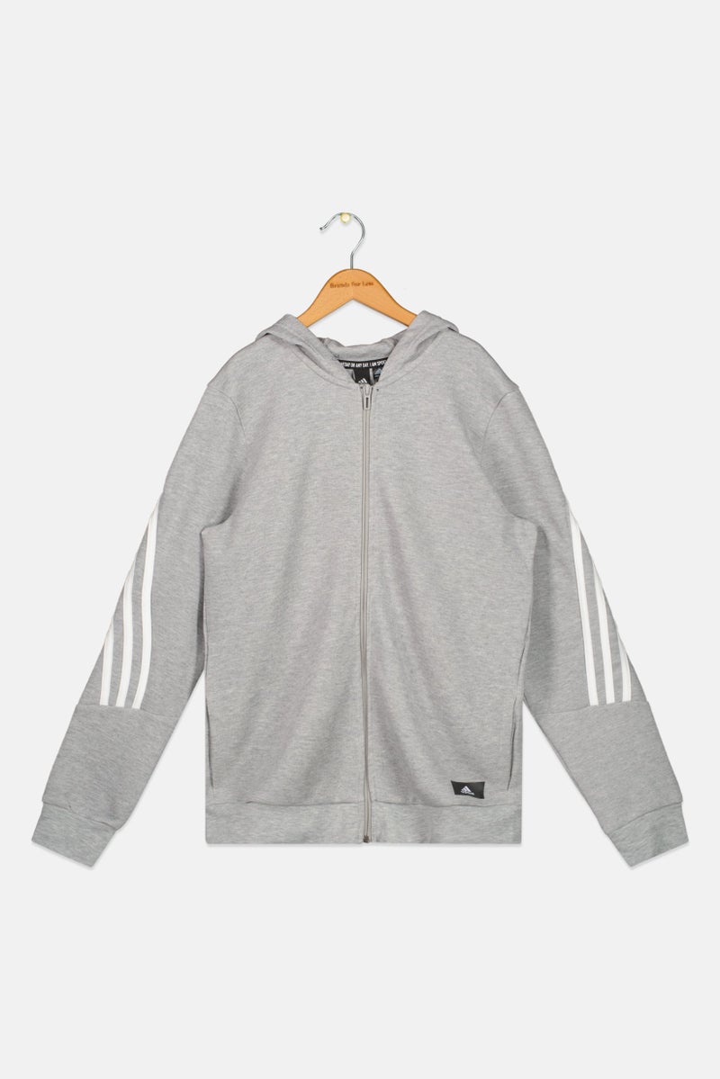 Adidas Kids Boy Long Sleeve Full Zipper Training Hoodies, Grey - Image 1