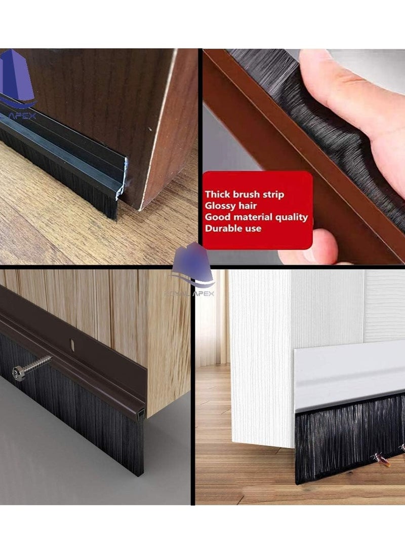HASANAT ESSENTIALS Door Bottom Brush & Rubber Seal with Screw for Exterior/Interior Doors, Insulation Door Seal Sound Proof Under Door Draft Blocker- & Dust (120cm, Brush Black) - Image 2