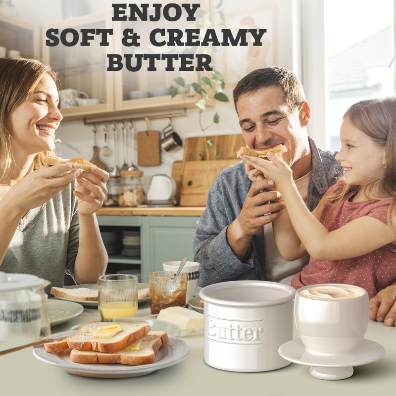 Benicci Premium Butter Crock with Lid - Original Design French Butter Dish - Beautiful Ceramic Butter Keeper for Counter with Water Line - Perfect to Keep Butter Soft and Spreadable - White - Image 4