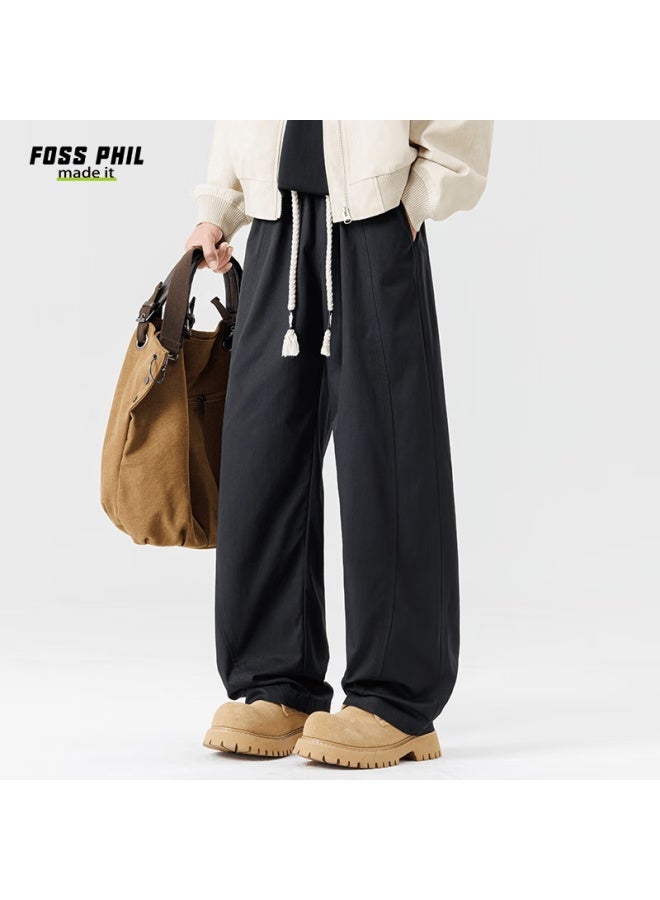 Foss Phil Men's American Casual Pants Autumn Winter Loose Straight Sports Wide-leg Trousers Long Pants 2514 Black 2XL - Image 1