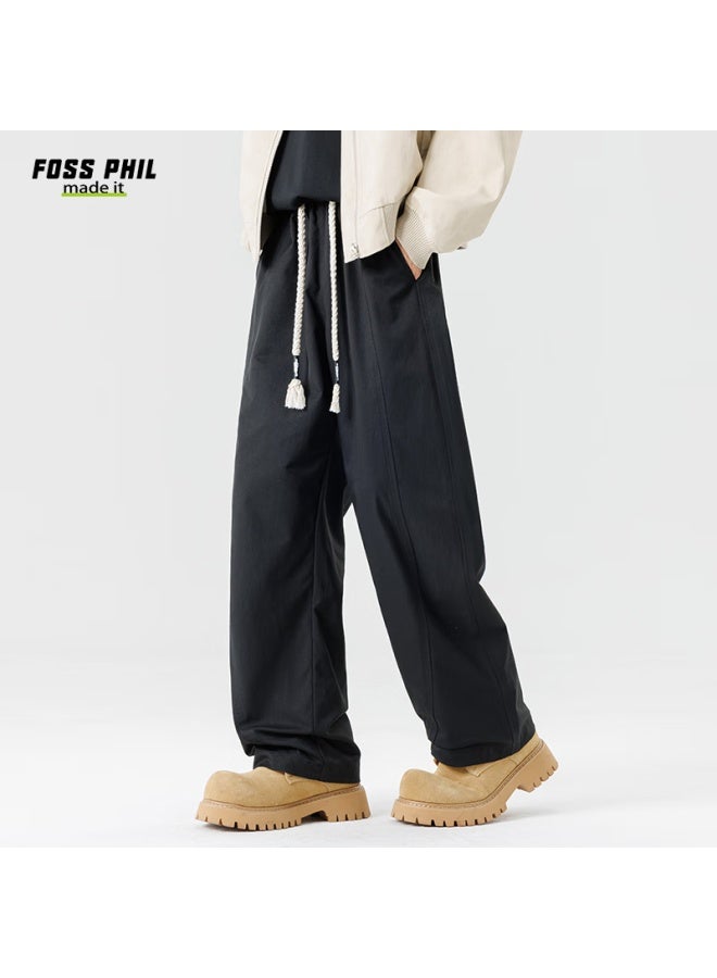 Foss Phil Men's American Casual Pants Autumn Winter Loose Straight Sports Wide-leg Trousers Long Pants 2514 Black 2XL - Image 3
