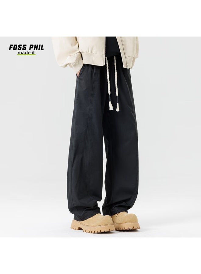 Foss Phil Men's American Casual Pants Autumn Winter Loose Straight Sports Wide-leg Trousers Long Pants 2514 Black 2XL - Image 5