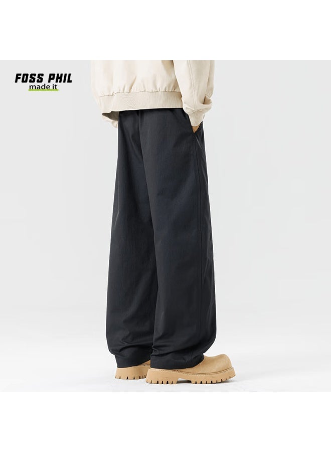 Foss Phil Men's American Casual Pants Autumn Winter Loose Straight Sports Wide-leg Trousers Long Pants 2514 Black 2XL - Image 4