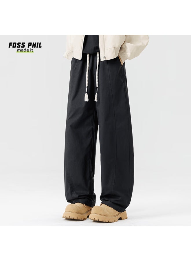 Foss Phil Men's American Casual Pants Autumn Winter Loose Straight Sports Wide-leg Trousers Long Pants 2514 Black 2XL - Image 2