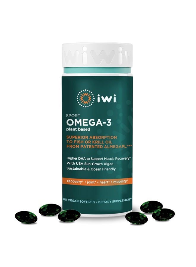 iwi life Vegan Omega 3 Sport - 60 Softgels I Algae Omega 3 Supplement with High DHA Omega-3 Fatty Acids, Plant Based Fish Oil Alternative, Support Normal Muscle Recovery, Strong Joints & Heart Health* - Image 1