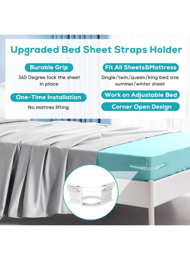 Invisible Bed Sheet Holder Straps - Bed Sheet Holder with Frame  Clamps - Detachable Sheet Suspenders For Mattress, Strong Under-Mattress Grips To Keep Sheets Tight  Neat, Easy Storage Home Daily Use Clips - Upgraded Wide Elastic Straps Keep Sheets Tight  Secure, Fits All Mattress Sizes, Ideal Gift- White - Image 3