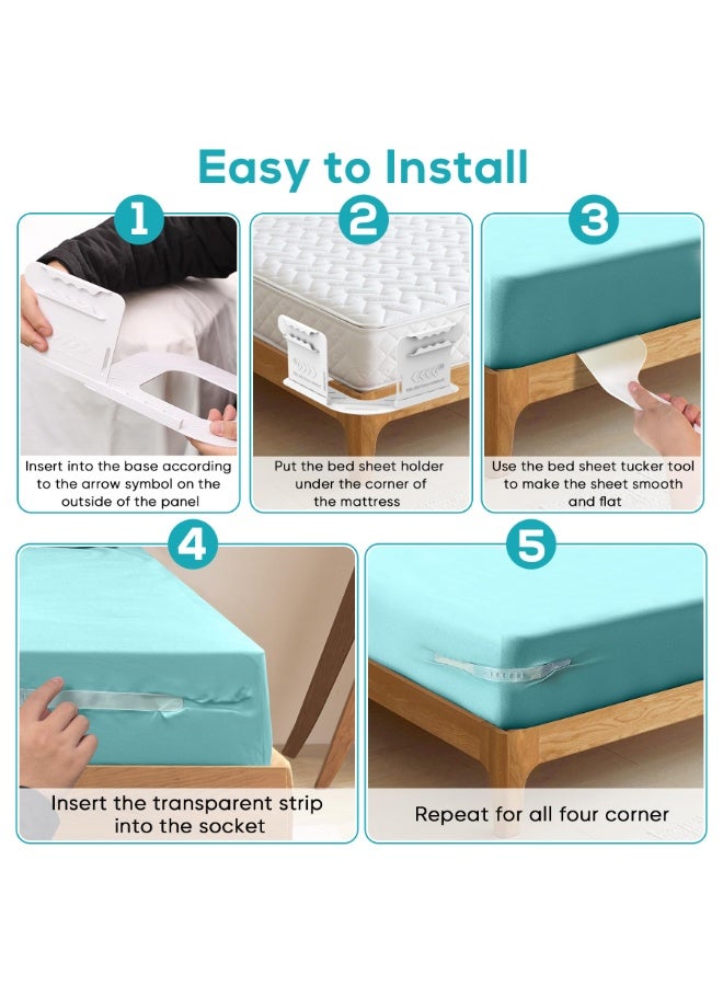 Invisible Bed Sheet Holder Straps - Bed Sheet Holder with Frame  Clamps - Detachable Sheet Suspenders For Mattress, Strong Under-Mattress Grips To Keep Sheets Tight  Neat, Easy Storage Home Daily Use Clips - Upgraded Wide Elastic Straps Keep Sheets Tight  Secure, Fits All Mattress Sizes, Ideal Gift- White - Image 5